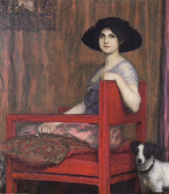 Fernand Khnopff Mary von Stuck in a Red Armchair Germany oil painting art